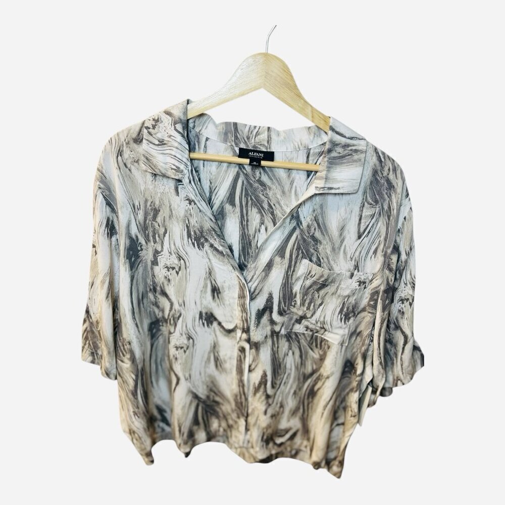 Alfani Intimates Women’s Pajama Top Size XL Grey Marble Short Sleeve NWT